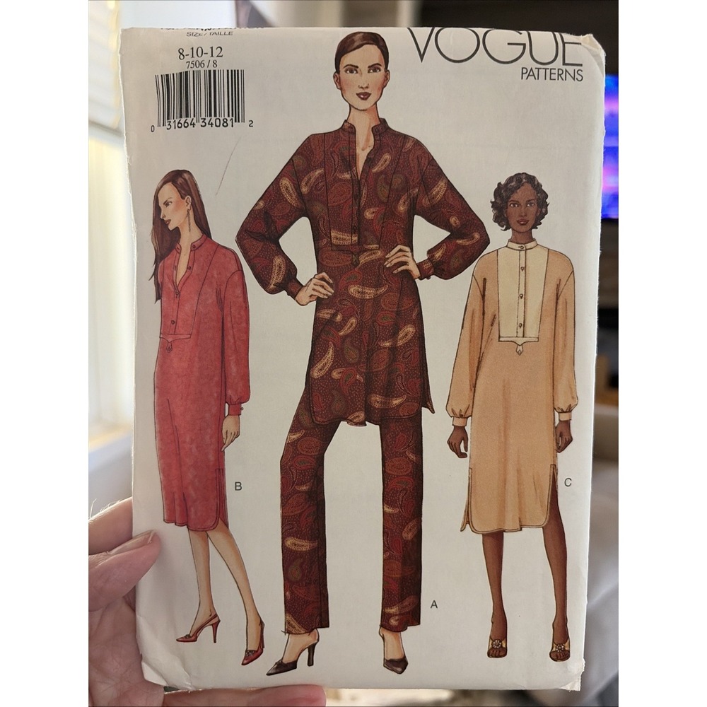 Vogue 7506 Sewing Pattern Boho Dress Tunic Pants Size 8-10-12 Uncut Y2K